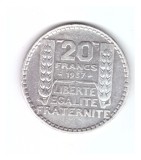Moneda Franta 20 francs/franci 1937, stare foarte buna, curata, Europa, Argint