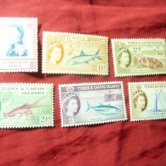 Serie mica Turks & Caicos colonie britanica 1958 Elisabeta II , Pesti , 6 val.