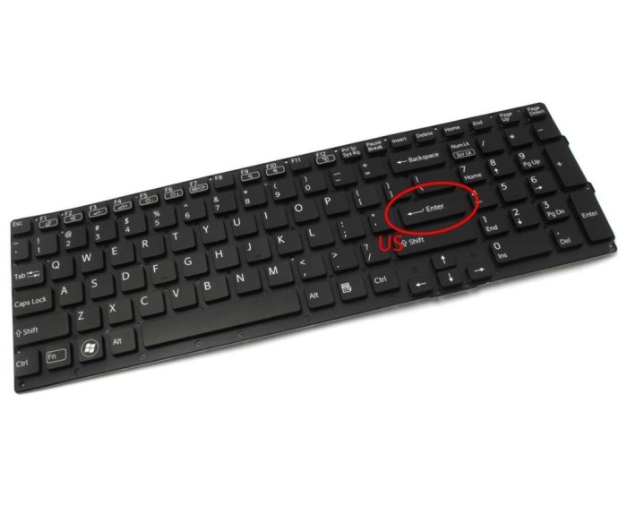 Tastatura Sony Neagra Vaio VPCSE2F1E layout US fara rama enter mic, Vaio VPCSE2V9E layout US fara rama enter