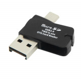 Cumpara ieftin Mini cititor carduri microSD, 2 in 1, OTG, USB-A si microUSB, negru, Diversi Producatori