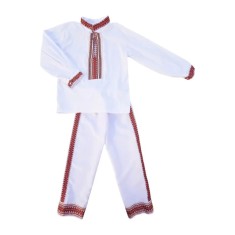 Costum Traditional baieti - alba cu motive traditionaee rosii - GBY114