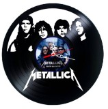 Ceas de perete decorativ realizat din disc de vinil, Model Metallica Heavy Metal Death Magnetic, Negru, 30 cm