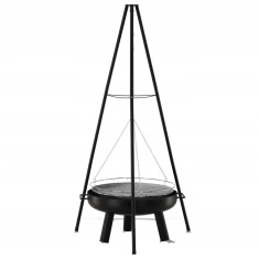 Gratar de gradina cu carbuni, grill rotund, trepied ajustabil, 64.5x64.5x150 cm, Chomik