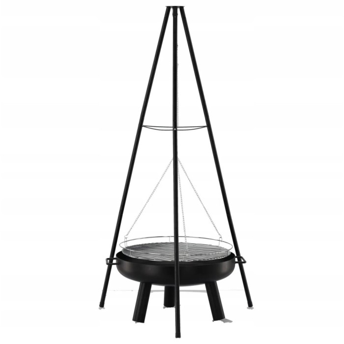 Gratar de gradina cu carbuni, grill rotund, trepied ajustabil, 64.5x64.5x150 cm, Chomik