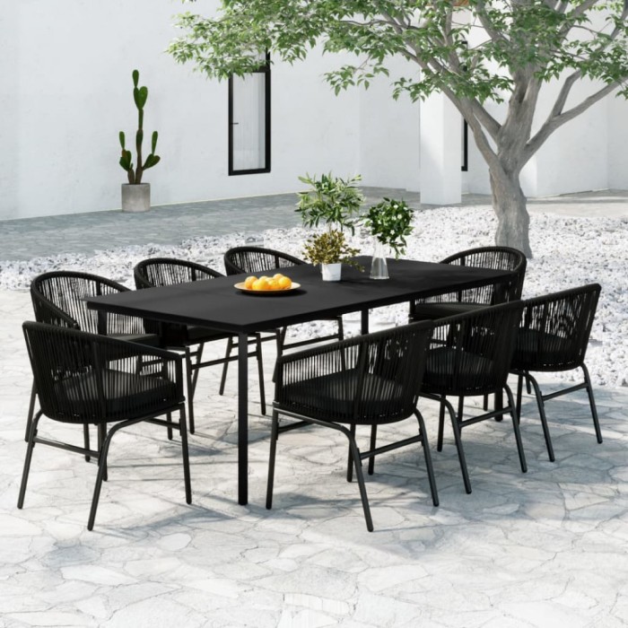 vidaXL Set mobilier de grădină, 9 piese, negru