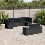 VidaXL Set mobilier de grădină cu perne, 9 piese, negru, poliratan