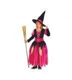 Costum Vrajitoare Copii Halloween Carnaval Godan 110-120 cm (6-8 ani) Multicolor, Rochie + Palarie + Curea, Poliester