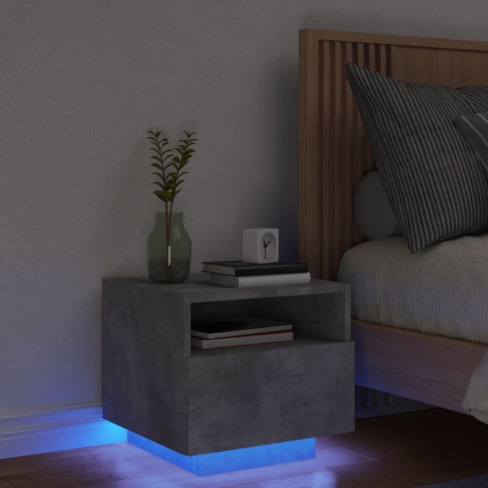 vidaXL Noptieră cu lumini LED, gri beton, 40x39x37 cm 836804