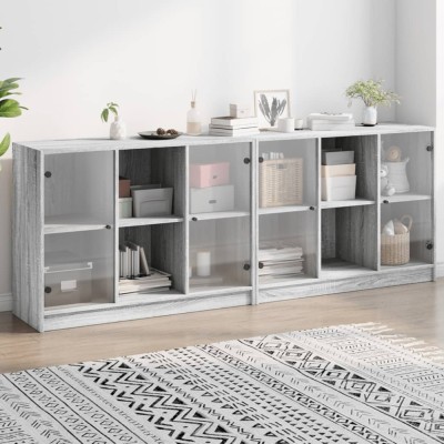 vidaXL Bibliotecă cu uși gri sonoma 204x37x75 cm lemn compozit 3206536 foto
