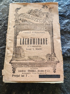 Vasile Alecsandri, Lacramioare, Biblioteca pentru toti,ed Alcalay, 72 pag, ,1900 foto