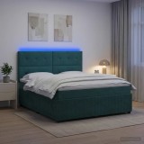 Cumpara ieftin Pat cu arcuri LED si saltea Verde inchis 160 x 200 cm Catifea