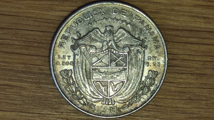 Panama - argint 0.900 raritate - 1/4 / cvarto balboa 1961 - an unic de batere