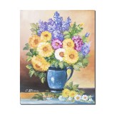 Tablou pictat manual, Carafa cu liliac si margarete, 50x40cm pictura ulei pe panza, gata de agatat pe perete
