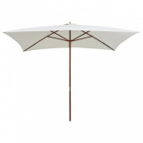 Umbrelă de soare cu st&acirc;lp de lemn, 200 x 300 cm, alb crem