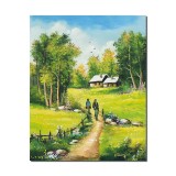Tablou pictat manual, Peisaj din natura, amintiri din copilarie, 50x40cm ulei pe panza, gata de agatat pe perete
