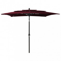 Umbrelă de soare 3 niveluri stâlp aluminiu roșu bordo 2,5x2,5 m