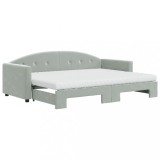 Cumpara ieftin Pat de zi cu extensie si saltele, gri deschis 80x200 cm catifea