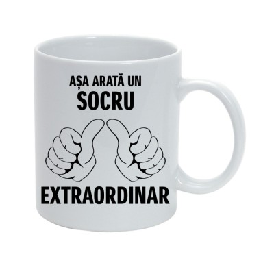 Cana alba personalizata &amp;quot;Asa arata un socru extraordinar&amp;quot;, INOVATIX&amp;reg;. 330ml foto