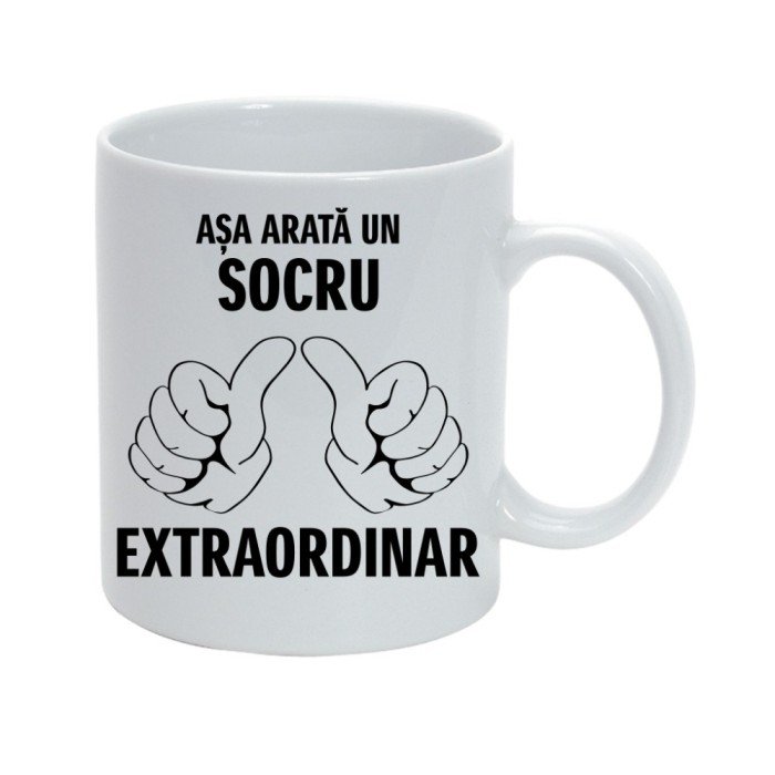 Cana alba personalizata &quot;Asa arata un socru extraordinar&quot;, INOVATIX&reg;. 330ml