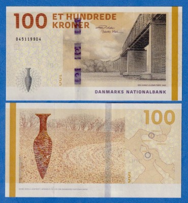 DANEMARCA █ bancnota █ 100 Kroner █ 2009A (2020) █ P-71 (2) █ UNC █ necirculata foto