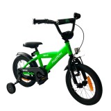 Bicicleta 14 inch, roti ajutatoare detasabile, cadru otel 21.5 cm, manere cauciucate, ghidon/sa reglabile, verde, ProCart