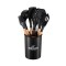 Set ustensile bucatarie Bohmann 8 piese, silicon alimentar, maner lemn, Negru