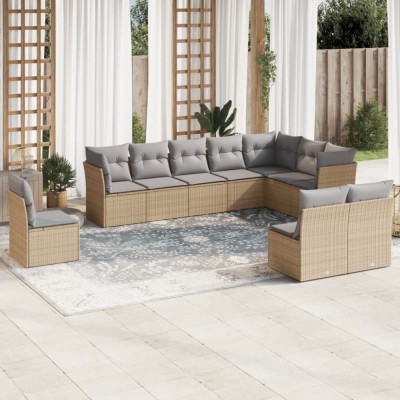 vidaXL Set canapele de grădină cu perne, 10 piese, bej, poliratan 3217799 foto