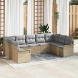 Set de canapele pentru grădină cu pernă 9 pcs Bej Rattan poli