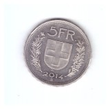 Moneda Elvetia 5 francs/franci 2014, stare buna, curata