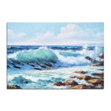 Tablou 3D peisaj marin pictat manual, O zi superba la malul marii, 70x50cm ulei pe panza, Valentin Pop