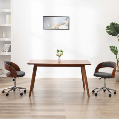 vidaXL Scaun de birou pivotant, gri, lemn curbat și material textil foto