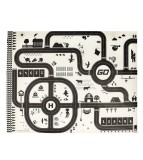 Covoras de joaca impermeabil pentru copii, model oras cu indicatoare rutiere, crem-negru, 130 cm x 100 cm, Oem