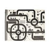 Covoras de joaca impermeabil pentru copii, model oras cu indicatoare rutiere, crem-negru, 130 cm x 100 cm