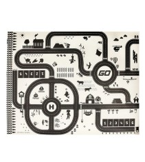 Covoras de joaca impermeabil pentru copii, model oras cu indicatoare rutiere, crem-negru, 130 cm x 100 cm