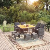 vidaXL Set mobilier grădină cu perne, 9 piese, gri, poliratan