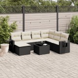 vidaXL Set mobilier de grădină cu perne, 8 piese, negru, poliratan