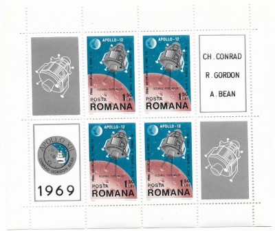 Apollo 12 (bloc dantelat), 1969 (e) - NEOBLITERAT foto