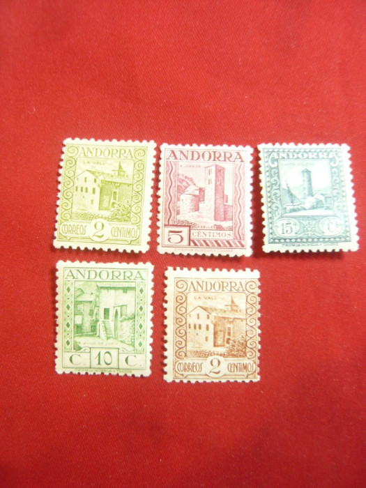 Set Serii uzuale 1929-1937 5 val. Andorra Spaniola, 5 val. sarniera