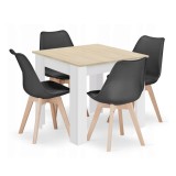 Set masa pentru sufragerie/living + 4 scaune Mark negru, Artool, lemn, stejar sonoma si alb, 80x80x75 cm, Leobert
