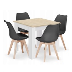 Set masa pentru sufragerie/living + 4 scaune Mark negru, Artool, lemn, stejar sonoma si alb, 80x80x75 cm