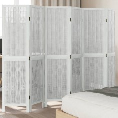 vidaXL Paravan cameră 6 panouri, alb, lemn masiv paulownia 358681