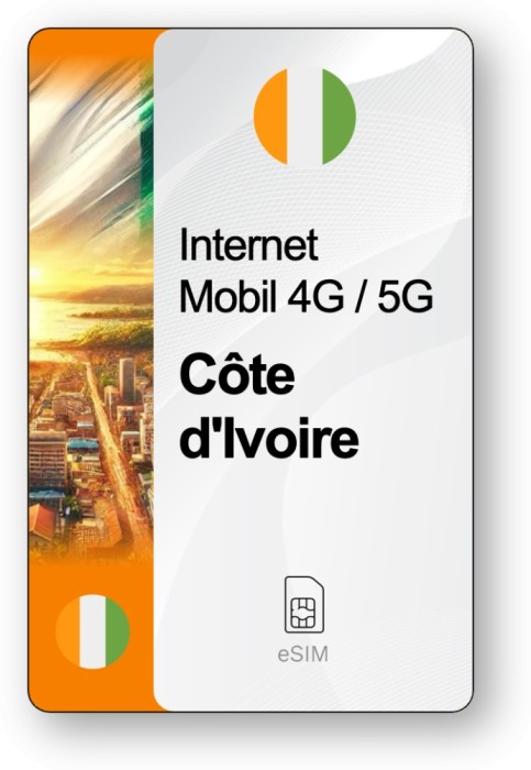 eSIM Internet C&ocirc;te d&#039;Ivoire, valabil 30 zile, trafic 10 GB
