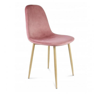 Scaun tip scandinav, catifea, model cusatura pe spate, roz si natur, max 100 kg, 44x52x85 cm, Vigo foto