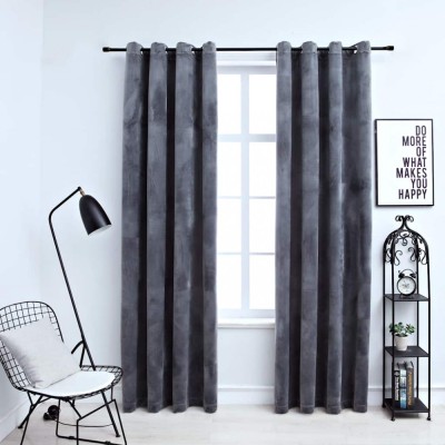 Draperii opace cu inele, 2 buc., antracit, 140x245 cm, catifea foto
