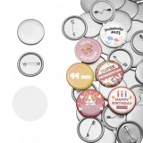 Set 400 componente pentru insigne personalizate 44 mm, blank-uri metalice cu ac de siguranta si folie transparenta, compatibile cu presa de insigne