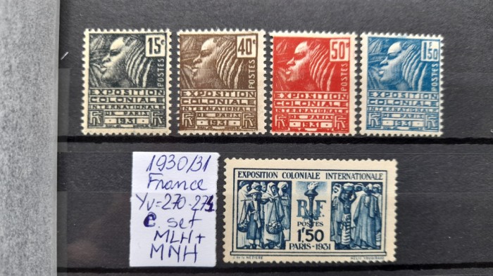 1930-Franta-YT=270-274-Exp.coloniale-compl.set-MNH+MLH-YT=+120 E