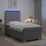 Cumpara ieftin Pat cu arcuri LED si saltea Gri deschis 100 x 200 cm Tesatura