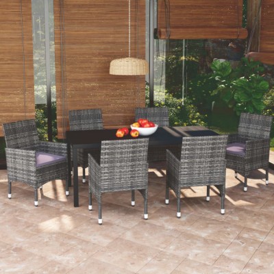 vidaXL Set mobilier de grădină cu perne, 7 piese, gri, poliratan foto