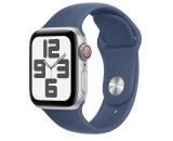 Apple Watch SE (2024), GPS, Cellular, Carcasa Silver Aluminium 40mm, Denim Sport Band - S/M, Resigilat, Grad B