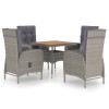 Set mobilier gradina, 5 piese, gri, poliratan, lemn acacia